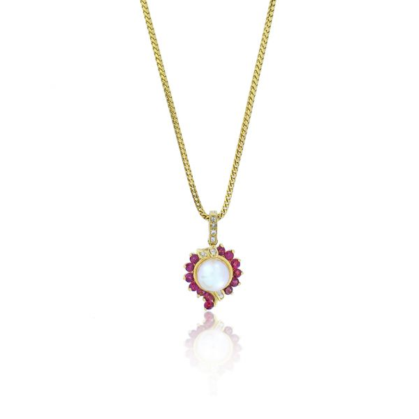 14K Curb Necklace with Pearl, Ruby & Diamond | Purple Creek